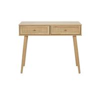 MAYA - Console 2 Tiroirs Effet Bois et Façades Rotin