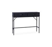 sweeek - Console 2 tiroirs Effet Bois rainuré Noir. Pieds métal Noir