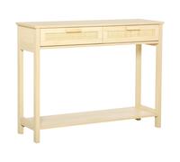 Console 2 Tiroirs Façades Cannage En Rotin Étagère Aspect Bois Clair Beige