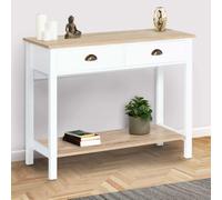 IDMarket Console ISIS 2 tiroirs vintage avec étagère bois et blanc