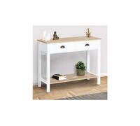 Console 2 tiroirs vintage isis avec étagère bois et blanc