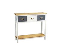 Console 3 Tiroirs en Pin Teinté Gris et Blanc 2 Plateaux Naturel - PATTY -