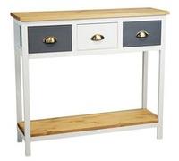 Console 3 Tiroirs en Pin Teinté Gris et Blanc 2 Plateaux Naturel - PATTY -
