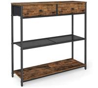 Console, avec 2 Tiroirs en Tissu, 24 x 76 x 80 cm, pour Entrée, Salon, Marron Rustique et Noir d'Encre