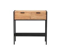 Console avec rangements 2 tiroirs en bois massif et métal noir L80 cm ARTHUS