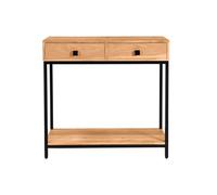 Console avec rangements 2 tiroirs en bois massif et métal noir L80 cm AXELLE