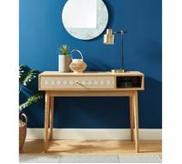 Console - BAÏTA - Gamme LEIKA - Blanc et effet chêne - L 100 x P 35 x H 75 cm