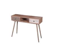 Toilinux - Console Baobab en MDF 2 tiroirs et 1 niche ouverte - L.100 cm x H.75 cm - Marron - Baobab Beige G