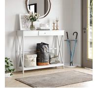 Console Blanche Style Néo-Rétro avec Tiroir et Étagère en MDF |