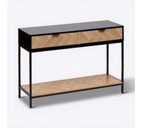 5 five simply smart 5five - Console 2 Tiroirs Chevrons Effet Pin Naturel et Noir - 1 Étagère - Forme Rectangle - Structure Solide en Acier - Rangement Pratique - Salon, Entrée