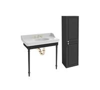 Console Cléo 1889 avec plan vasque 3 trous + colonne droite + mélangeur croisillon lavabo or + siphon or