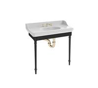 Console Cléo 1889 avec plan vasque 3 trous + mélangeur croisillon lavabo or + siphon or