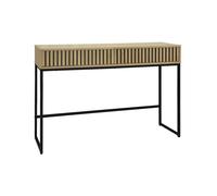sweeek - Console contemporaine avec 2 tiroirs en décor Bois rainuré. Structure et piètement en métal Noir