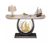 Console Couloir Hall D'entree Bords Arrondis Socle Renforcé Plateau en Pierre Console Noire Support en Tôle d'acier Galvanisée de Salon Cuisine Chambre Couloir(B,80 * 30 * 80cm)