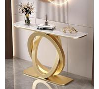 Console Couloir Hall D'entree Étroit Luxe Léger Dalle de Pierre Table D'entrée avec Cadre Doré Personnalisé Multifonction Table Derrière Le Canapé pour Entrée, Salon, Couloir(White,120 * 30 * 80cm)