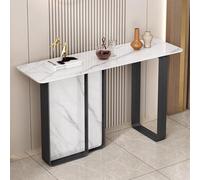 Console créative en forme de dalle de pierre avec structure en métal noir - Table d'entrée antirouille pour couloir, chambre, salon, hall d'entrée - Solution décorative élégante et résistant