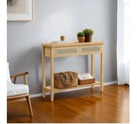 Console d’Entrée avec 2 Tiroirs, Étagère Ouverte, Coins Arrondis, Style Bohème, Beige Chêne