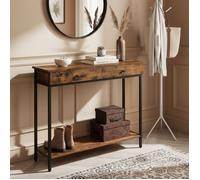 Console d’Entrée Industrielle, avec 2 Tiroirs, Table Basse en Acier, pour Salon, Chambre, Entrée, Marron et Noir