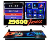 Console d'arcade avec 26 800 jeux rétro et jeux 3D originaux avec LED qui changent de couleur et système de son et joysticks ovales