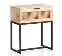 Console de chevet WOHNLING Mango massif / rotin 50x60x30 cm Table de chevet marron, table de chevet boxspring avec tiroir tressage viennois, table de chevet avec espace de rangement & structure métall