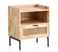 Console de chevet WOHNLING Mango massif / rotin 50x60x40 cm Table de chevet marron, table de chevet boxspring avec tiroir tressage viennois, table de chevet avec espace de rangement & structure métall