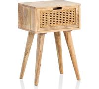 Console de chevet WOHNLING manguier massif / rotin 40x60x30 cm Table de chevet marron, table de chevet boxspring avec tiroir tressage viennois, table de chevet avec espace de rangement