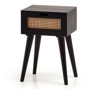 Console de chevet WOHNLING manguier massif / rotin 40x60x30 cm Table de chevet noire, table de chevet boxspring avec tiroir tressage viennois, table de chevet avec espace de rangement