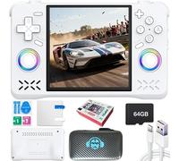 Console de jeu portable XF40H, 64 Go de mémoire interne avec 18 000 jeux, batterie 4000 mAh, système Linux, écran IPS de 4 pouces et sac de rangement (blanc, 64 G)