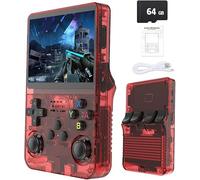 Console de Jeu rétro Portable R36S - Plus de 21 000 Jeux Classiques, écran IPS 3,5", 64 Go/128 Go de Stockage, système Linux (Rouge - 64G)