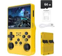 Console de Jeu rétro Portable R36S - Plus de 21 000 Jeux Classiques, écran IPS 3,5", 64 Go/128 Go de Stockage, système Linux (Jaune - 64G)