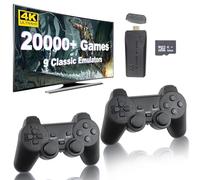 Console de jeu rétro sans fil avec boutons de jeu vidéo Plug and Play, clé de jeu HD Classic Game Stick 64 G, 9 émulateurs intégrés et plus de 20 000 jeux, ainsi que deux contrôleurs sans fil 2,4 GHz