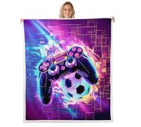Console de Jeux Couverture Canape Jeux Couverture 150x200cm,Console de Jeux de Football Plaid Canape Carrés Géométriques Couverture en Sherpa,Géométrique Jeu Décor pour La Chambre des Garçons Décor