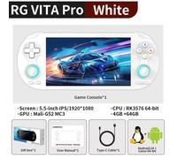 Console de jeux portable ANBERNIC RG VITA Pro avec écran tactile IPS 5000 mAh Blanc Sans carte de jeu