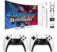 Console de Jeux rétro, Plus de 40 000 Jeux et 23 émulateurs, avec Deux manettes sans Fil 2,4 GHz, Plug and Play 4K HD HDMI TV Game Stick Blanc (128 Go)
