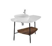 Console de lavabo VitrA Plural 62571 103,2 x 61,2 x 73 cm, à gauche, étagère en noyer, plan de travail blanc cassé