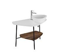 Console de lavabo VitrA Plural 62580 103,2 x 61,2 x 73 cm, à droite, étagère en noyer, plan de travail blanc brillant