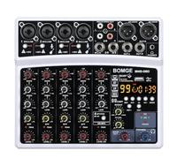 Console de mixage audio DJ professionnelle 6 canaux BOMGE, karaoké avec entrée MP3, USB, entrée Bluetooth, enregistrement stéréo, alimentation fantôme 48 V, processeur 99 DSP- Blanc