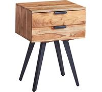 Console de nuit WOHNLING 47 x 65 x 35 cm acacia massif table de nuit boxspring, table de nuit 2 tiroirs, armoire de nuit moderne avec pieds métalliques, commode de nuit massive