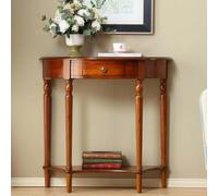 Console demi-lune, console en bois massif, console avec tiroirs de rangement, table de canapé demi-ronde, décoration de couloir et d'entrée, console étroite, table décorative(Teak,39.4x15.7x34.4in)