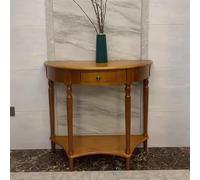 Console demi-lune, console en bois massif, console avec tiroirs de rangement, table de canapé demi-ronde, décoration de couloir et d'entrée, console étroite, table décorative(Light Walnut,31.5x13.8x31