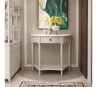 Console demi-lune, console en bois massif, console avec tiroirs de rangement, table de canapé demi-ronde, décoration de couloir et d'entrée, console étroite, table décorative(White,23.6x11.8x31.5in)