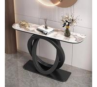 Console Demi-Lune Dorée pour Entrée et Couloir,Table d’Entrée Moderne en Pierre Frittée,Table Derrière Canapé avec Cadre Métallique Géométrique Style Industriel,Meuble Décoratif(Black B,L120CM/47IN)