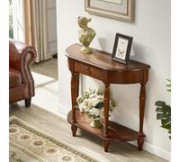Console Demi-Lune en Bois Massif pour entrée - Table d'appoint élégante en Forme de Demi-Cercle avec tiroir de Rangement, idéale pour la décoration d'un Couloir ou d'une entrée (Noyer, 80 cm