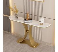 Console Demi-Lune en Fer et Pierre avec Dalle de Roche, Table d'appoint en Pierre Demi-Lune Murale, Table de Porche Style Italien(Gold B,150x30x80cm)