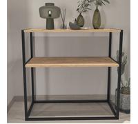Console d'entrée avec étagères couleur Chêne et structure en acier noir - Longueur 90 x Hauteur 90 x Profondeur 34 cm