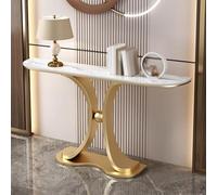 Console D'entrée Couloir Étroit Luxe Léger Plaque De Pierre Table D'entrée avec Socle Et Cadre en Métal Doré Console Meuble Gain De Place pour Entrée, Salon, Couloir(White,100x30x80cm)