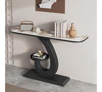 Console D'entrée de Couloir Industrielle, Table de Hall D'entrée Étroite avec Base Géométrique, 2 Niveaux Table Console, pour Chambre Salon Couloir(Black 4,100cm/39.4in)