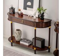 Console D'entrée de Luxe Vintage avec Tiroir Et Étagère Inférieure, Table D'entrée Semi-circulaire en Bois Foncé avec Accents Dorés Pour Salon, Couloir et Entrée(80x33x80cm/31.5x13x31.5in)