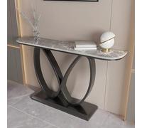 Console d'entrée en Pierre frittée, Table étroite Moderne à Base Double Boucle croisée, Table décorative d'entrée pour Couloir et intérieur Maison(Gray+Black,150cm)