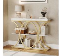 Console d'entrée industrielle - GARVEE - 100x30x80 cm - Blanc - 3 étagères - Pieds métalliques - Bois composite